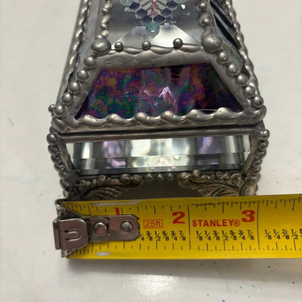 Jewel Encrusted Treasure Jewelry Box, Stained Glass, Desk Accessory, Trinket Box